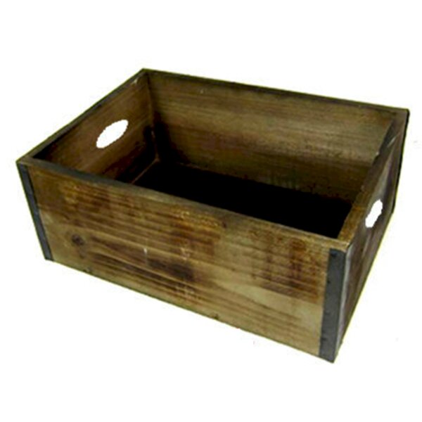 Union Rustic Rectangular Solid Wood Crate with Metal Trim